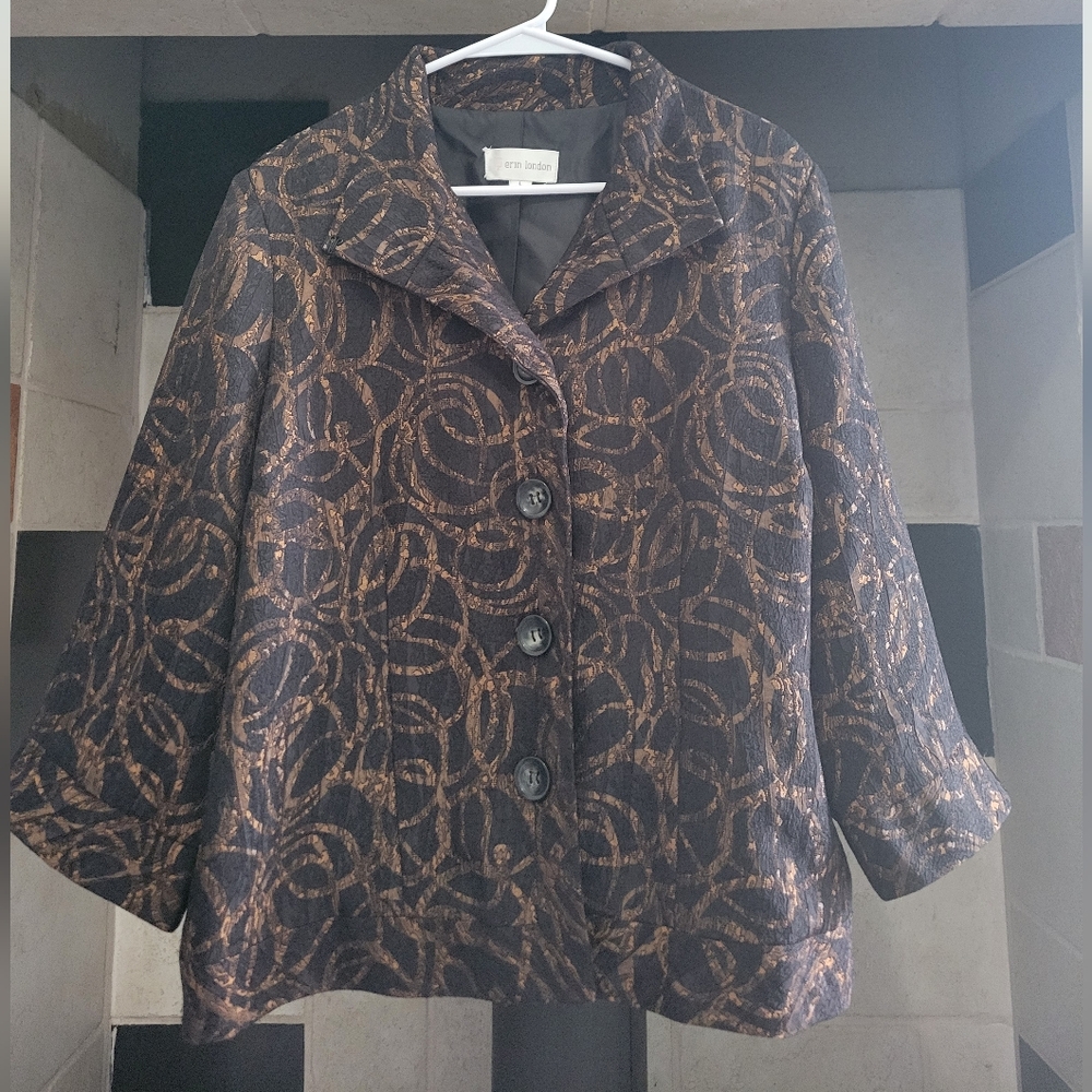 Erm London Womens Jacket Brown & Black Textured Print, Lined Size L